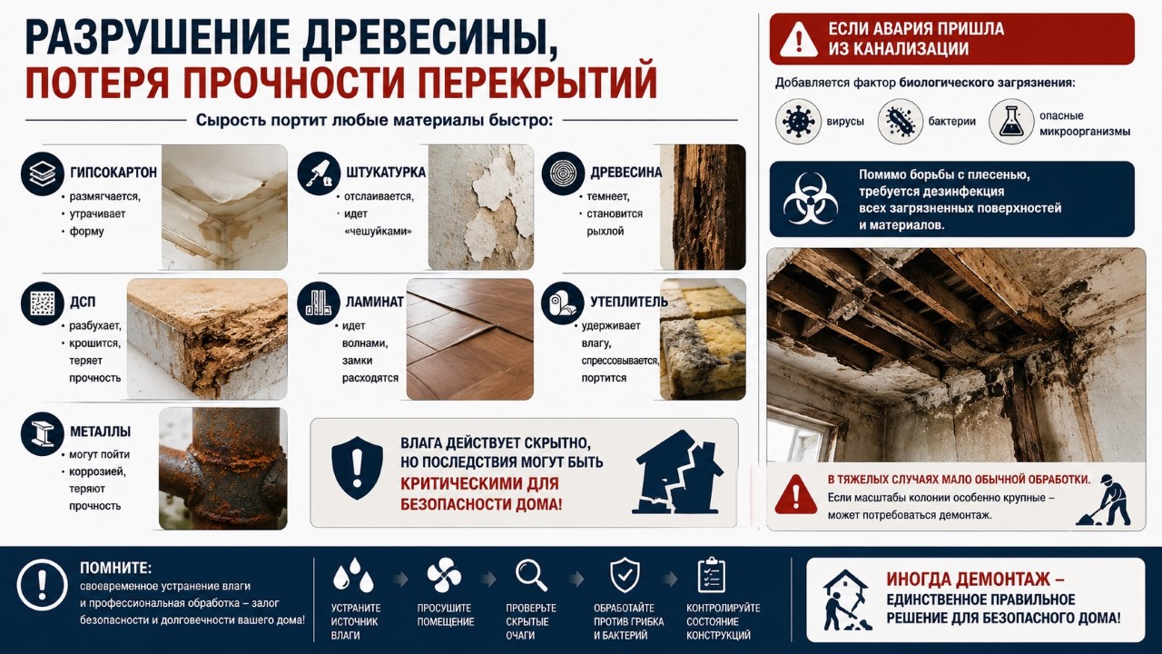 Разрушение древесины, потеря прочности перекрытий