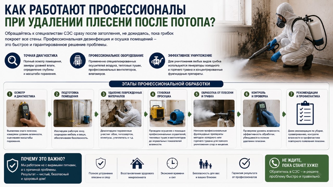 Как работают профессионалы при удалении плесени после потопа?