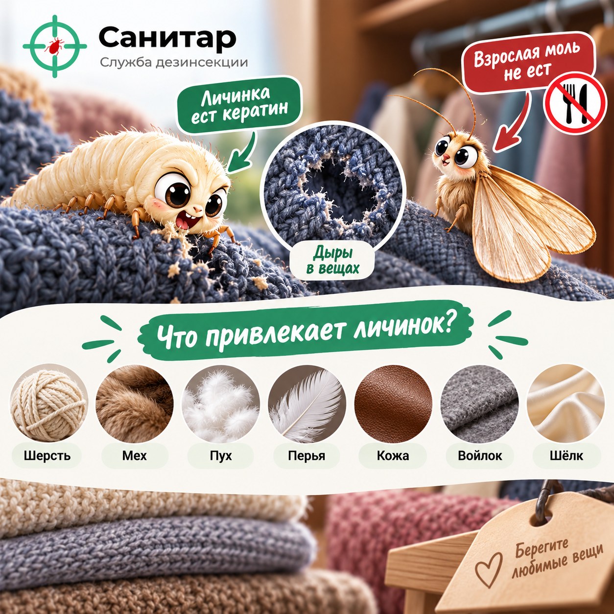 Чем питается личинка и почему страдают шерсть и меха