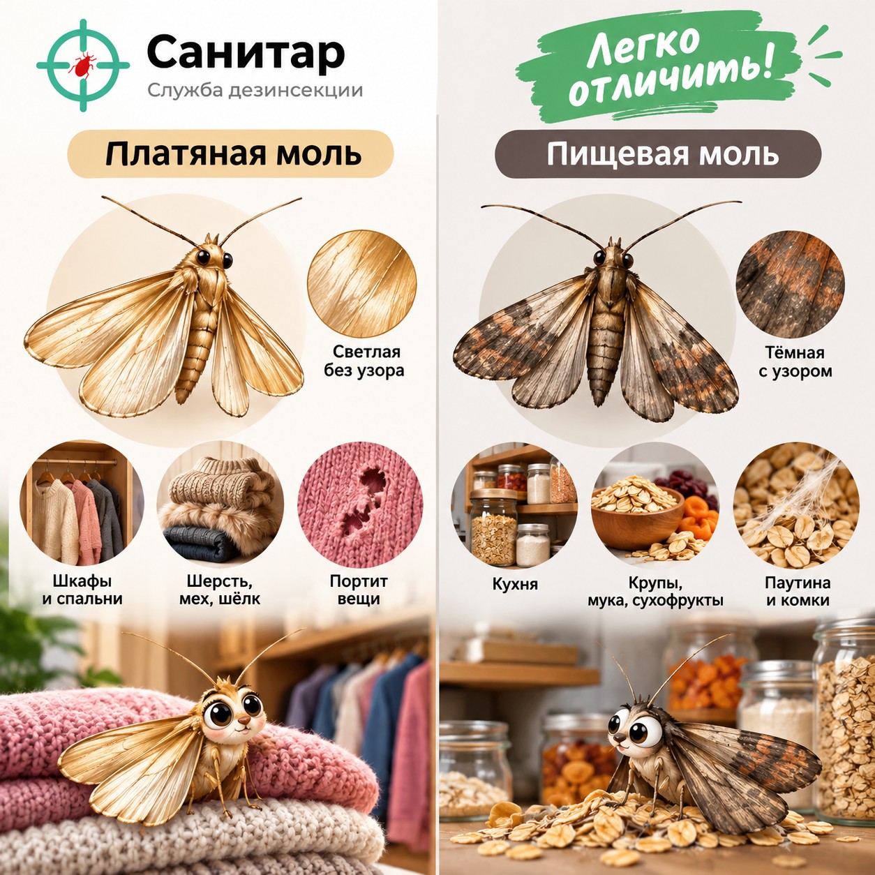 Как отличить платяную моль от пищевой и других домашних вредителей