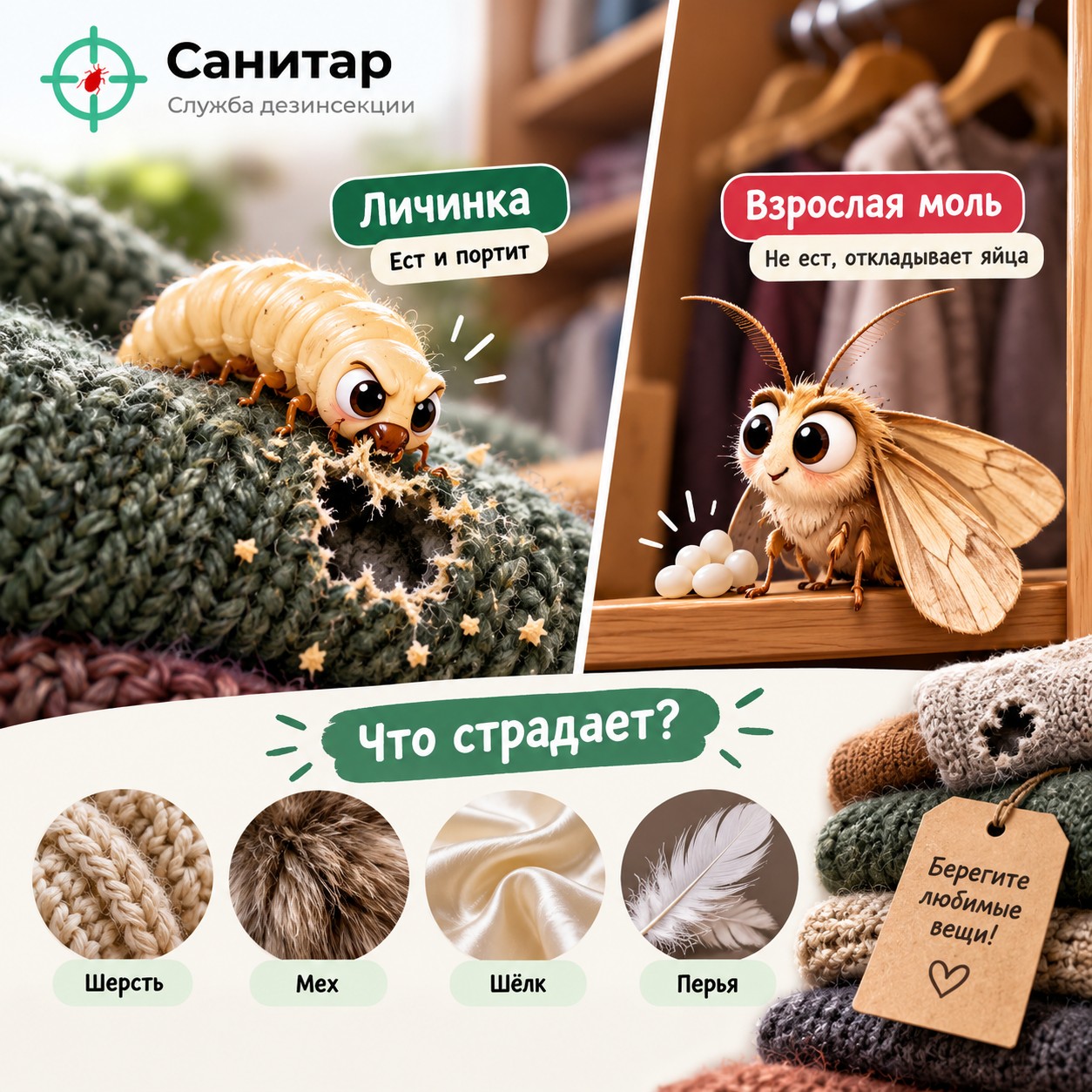 Какой ущерб наносит платяная моль одежде и домашнему текстилю